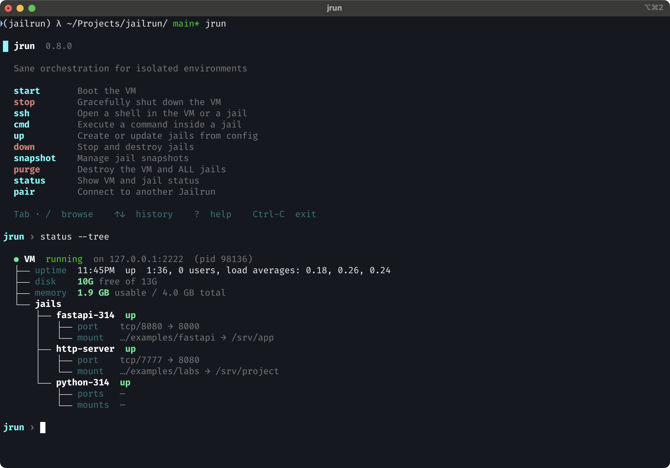 jrun status tree